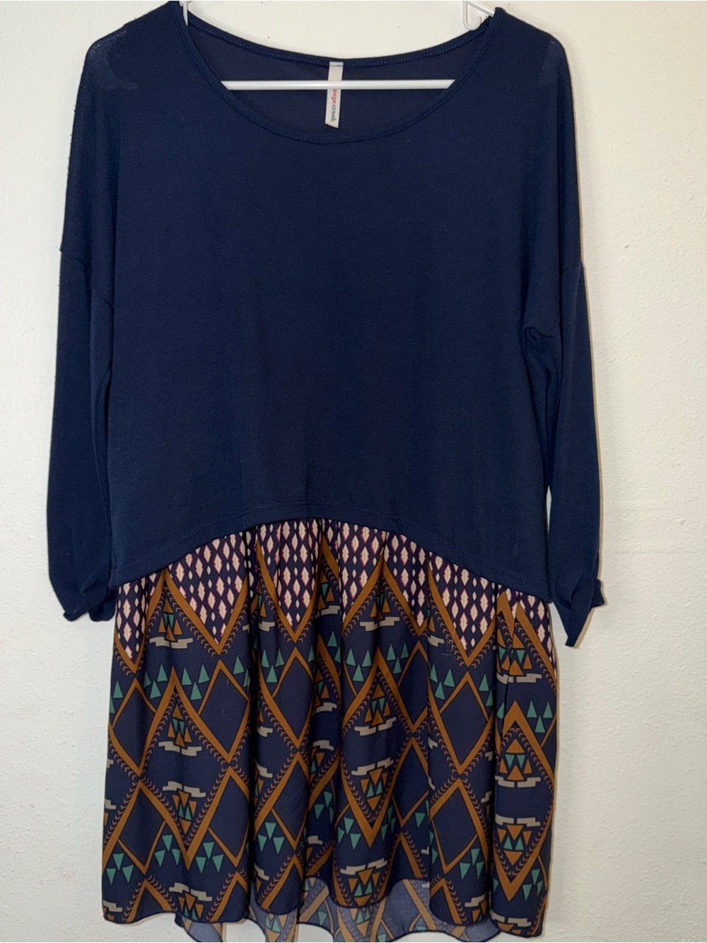 orange creek Navy & brown geometric Patterned Layered Dress, sz M